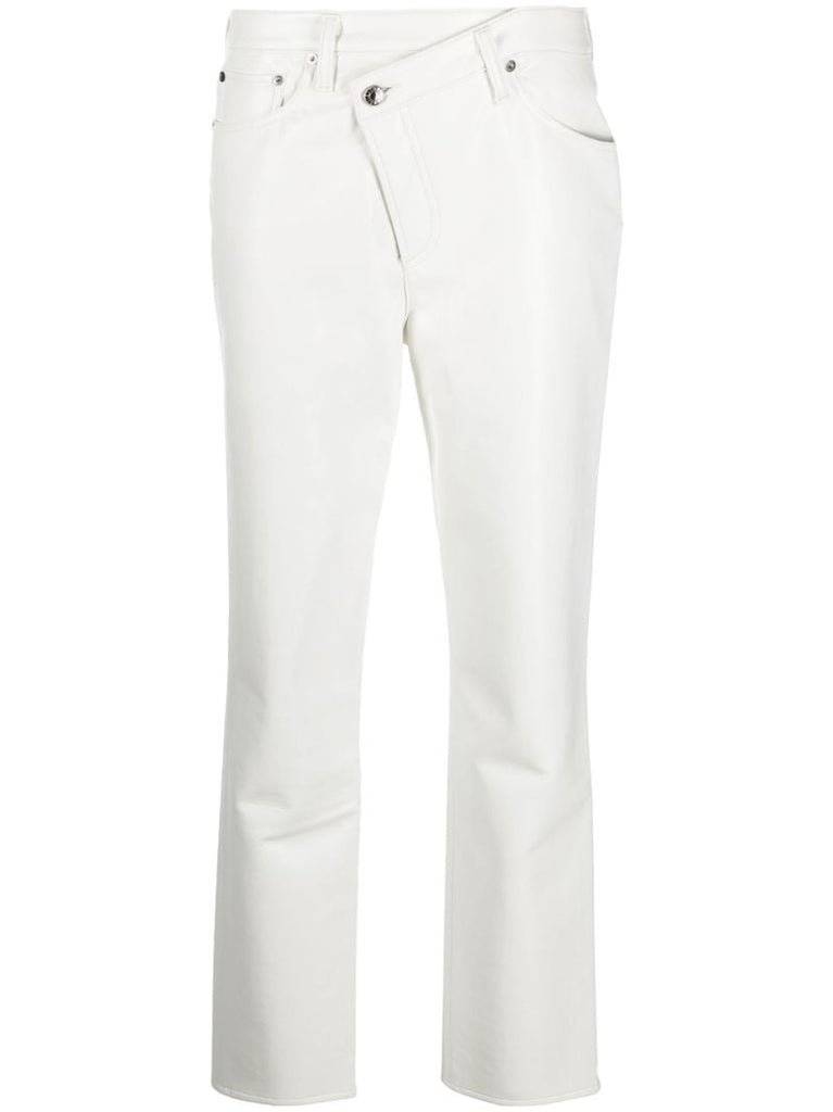 White Criss-cross Straight Leather Trousers