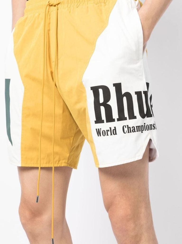 Yellow Logo Print Track Shorts