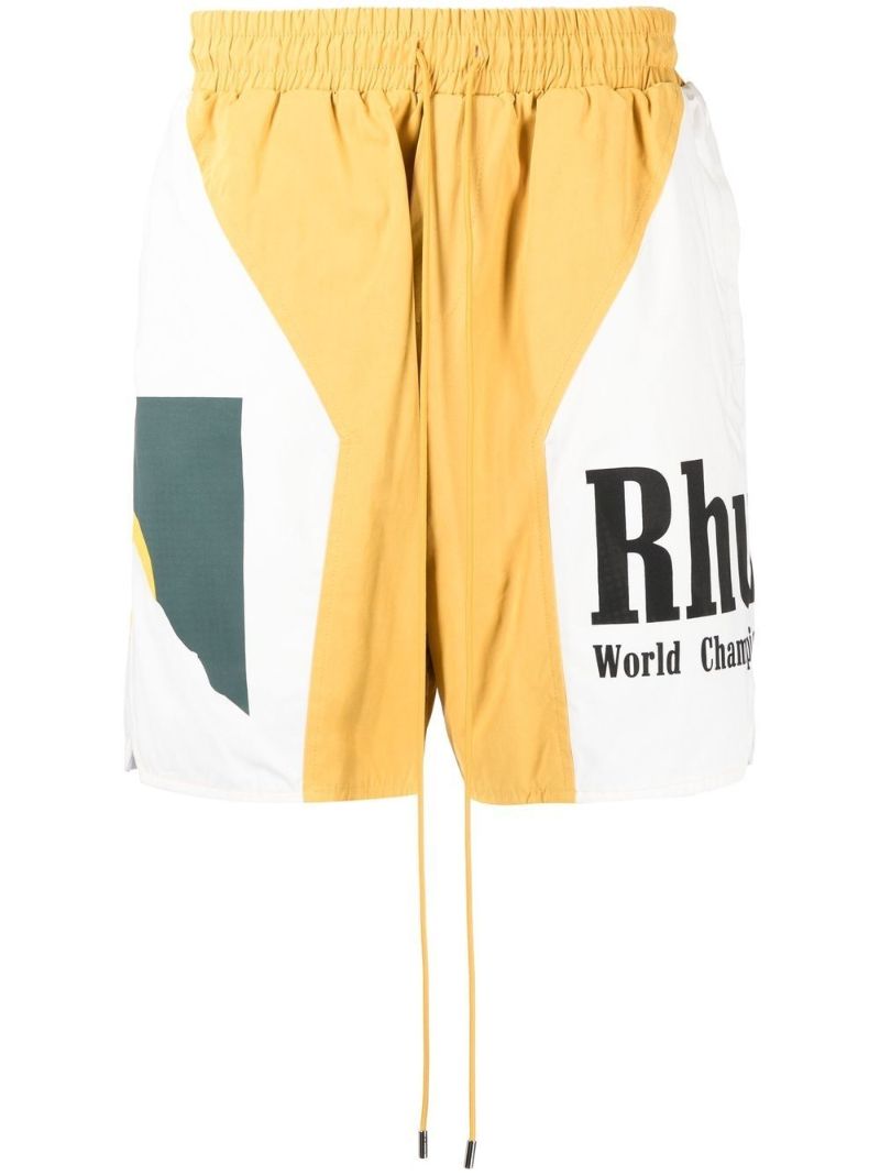 Yellow Logo Print Track Shorts