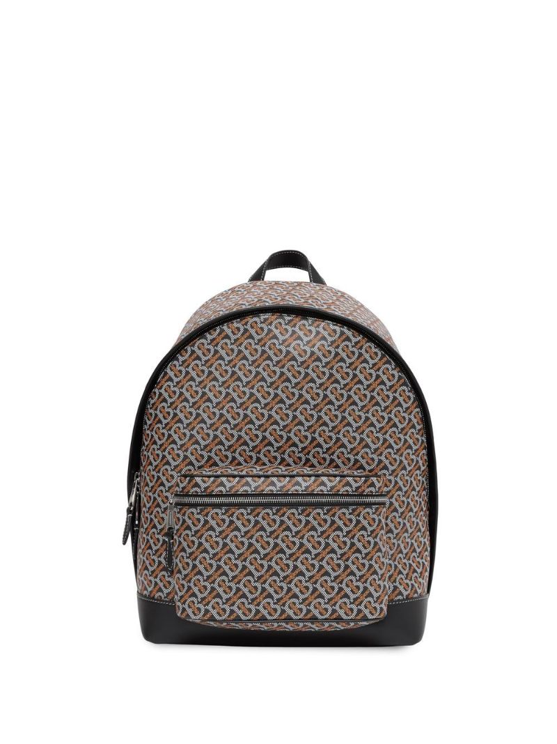 Black Monogram Print Leather Backpack