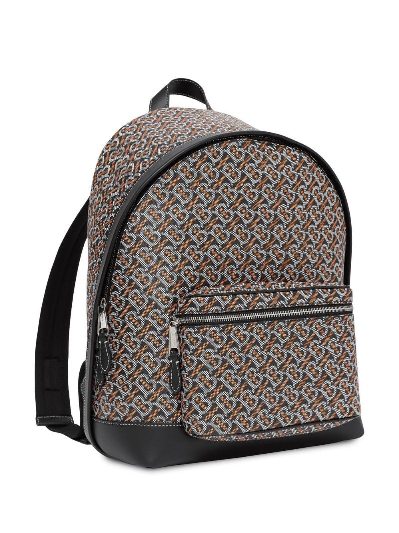 Black Monogram Print Leather Backpack