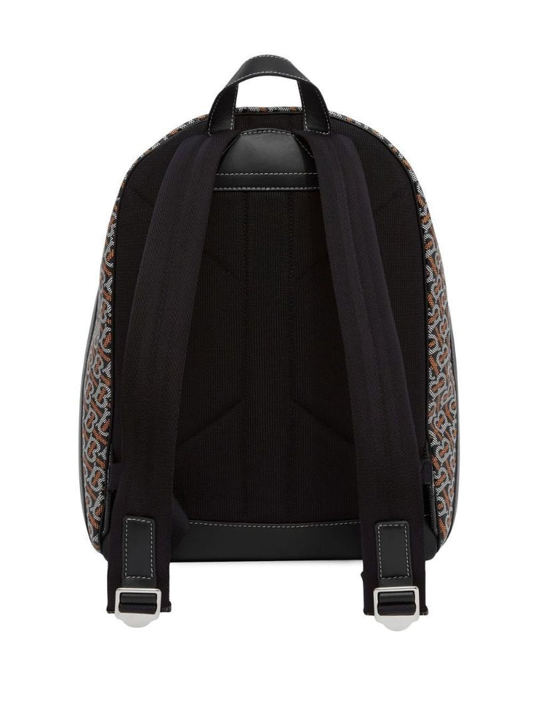 Black Monogram Print Leather Backpack