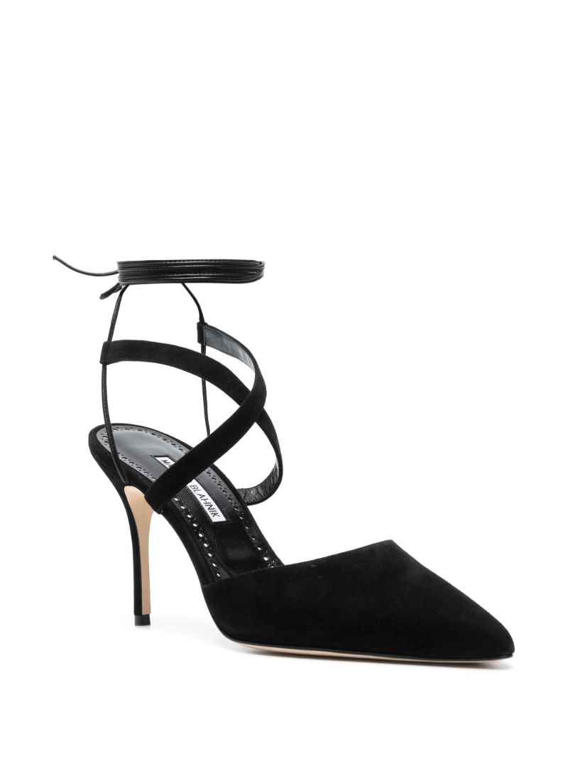 Black Amirat 90 Ankle Strap Suede Pumps