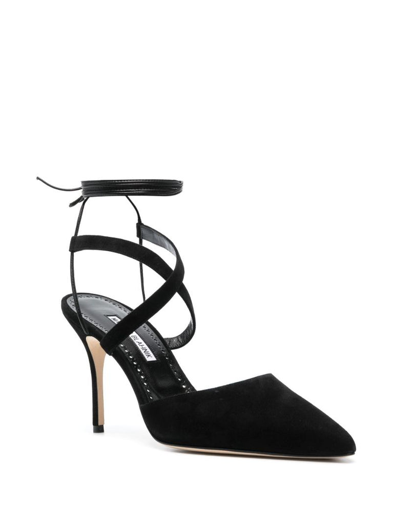 Black Amirat 90 Ankle Strap Suede Pumps