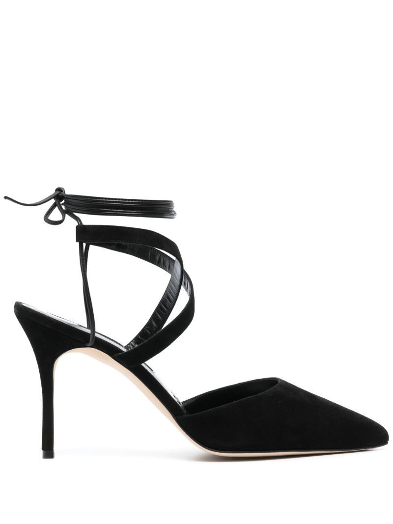 Black Amirat 90 Ankle Strap Suede Pumps
