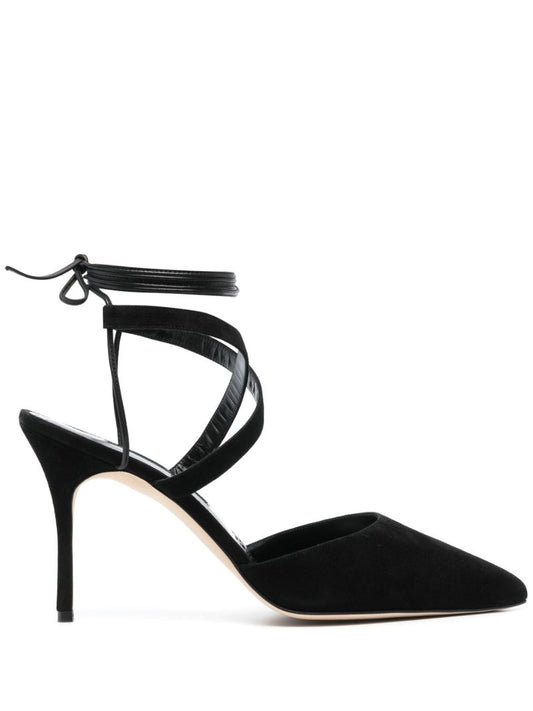 Black Amirat 90 Ankle Strap Suede Pumps