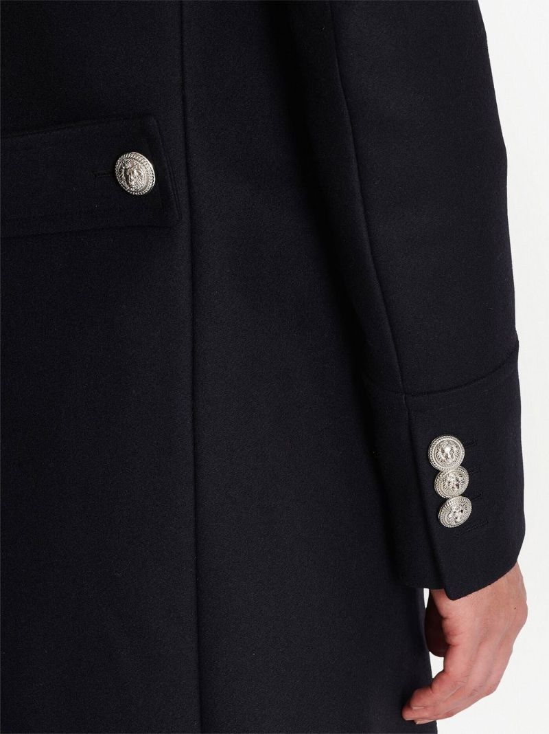Black Military Double-breasted Wool Coat