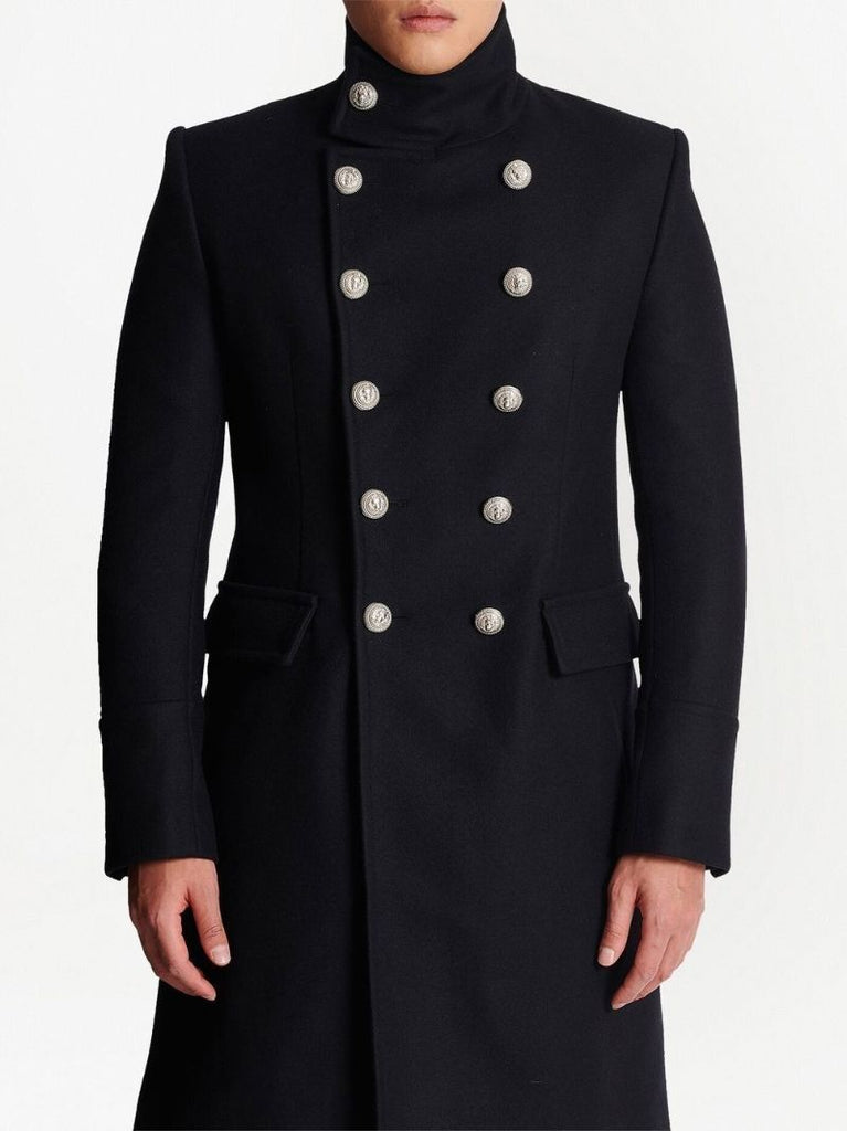 Black Military Double-breasted Wool Coat
