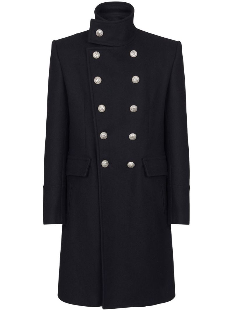 Black Military Double-breasted Wool Coat