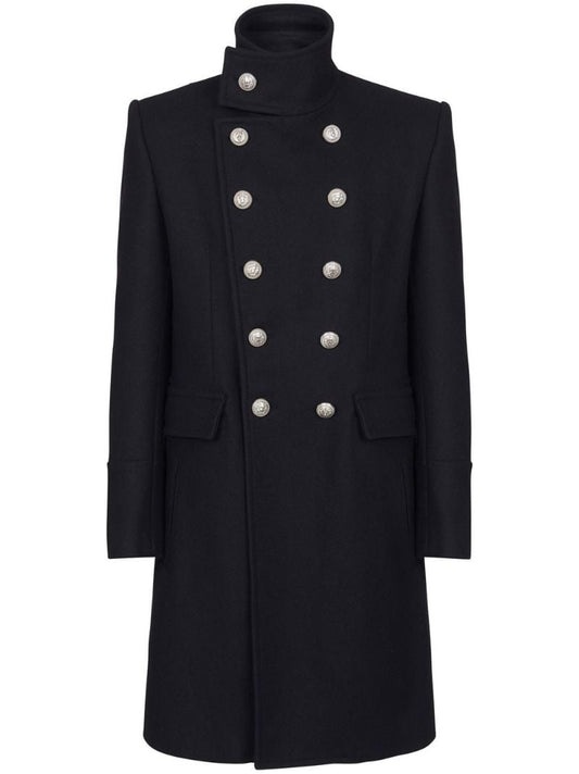 Black Military Double-breasted Wool Coat