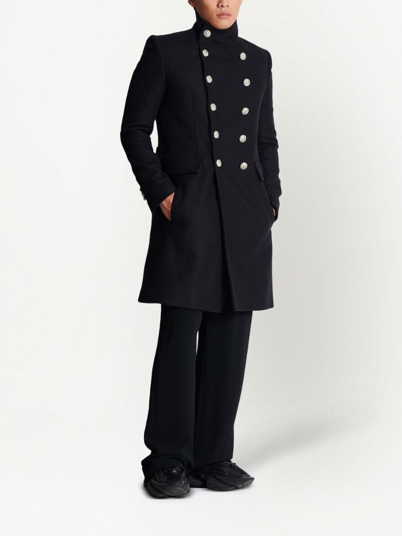 Black Military Double-breasted Wool Coat