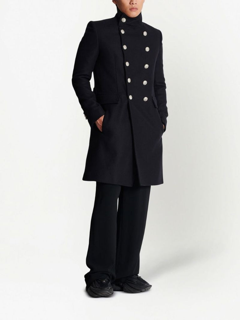 Black Military Double-breasted Wool Coat