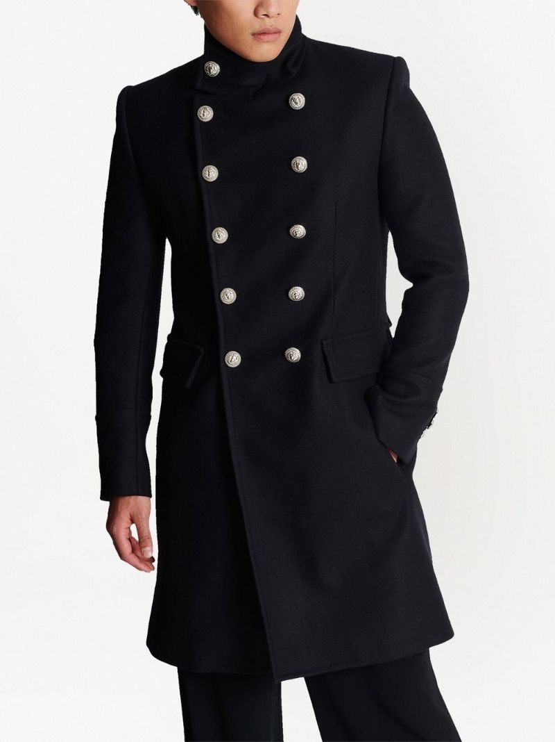 Black Military Double-breasted Wool Coat