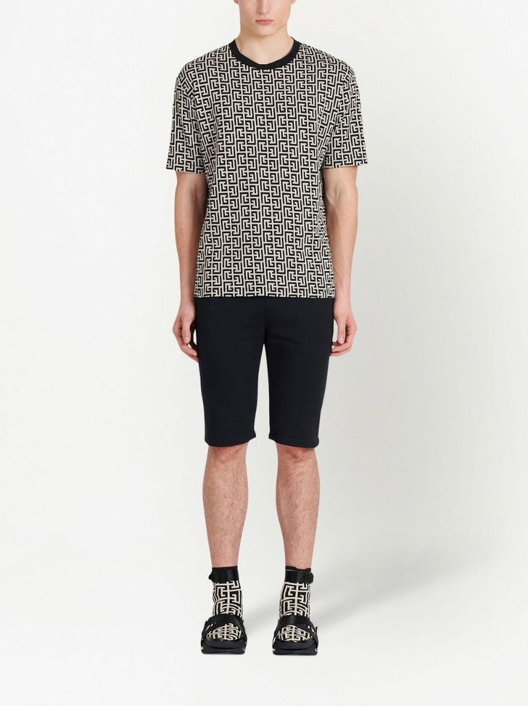 Black Monogram Print Cotton T-shirt