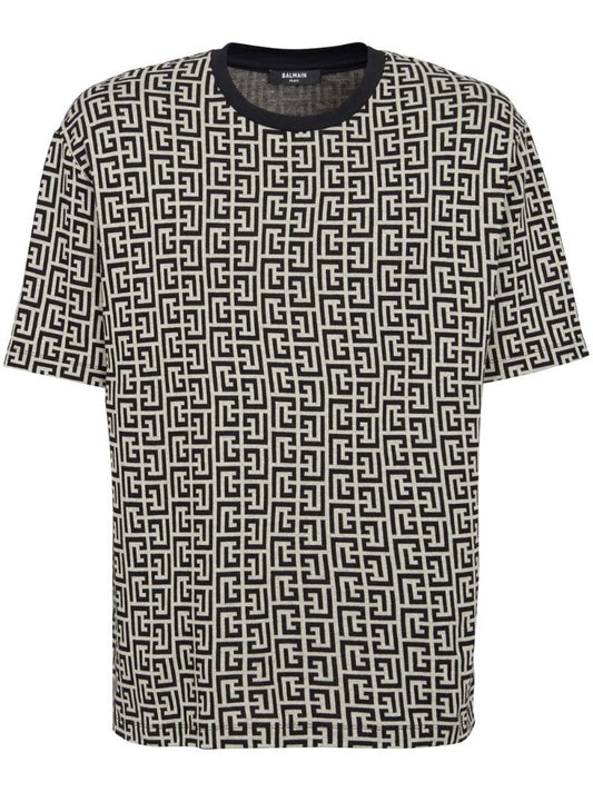 Black Monogram Print Cotton T-shirt