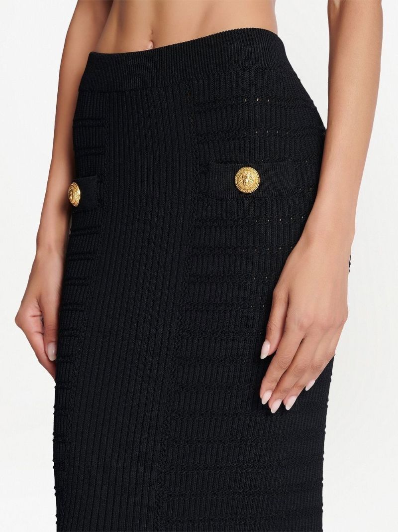 Black Ribbed-knit Pencil Skirt