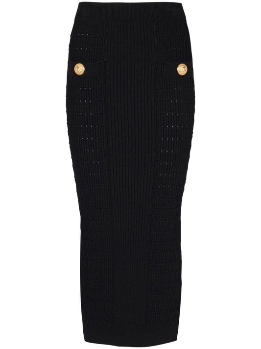 Black Ribbed-knit Pencil Skirt