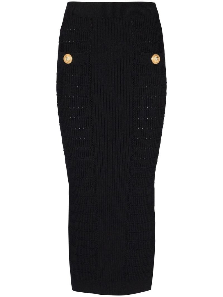 Black Ribbed-knit Pencil Skirt