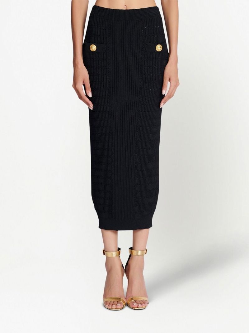 Black Ribbed-knit Pencil Skirt