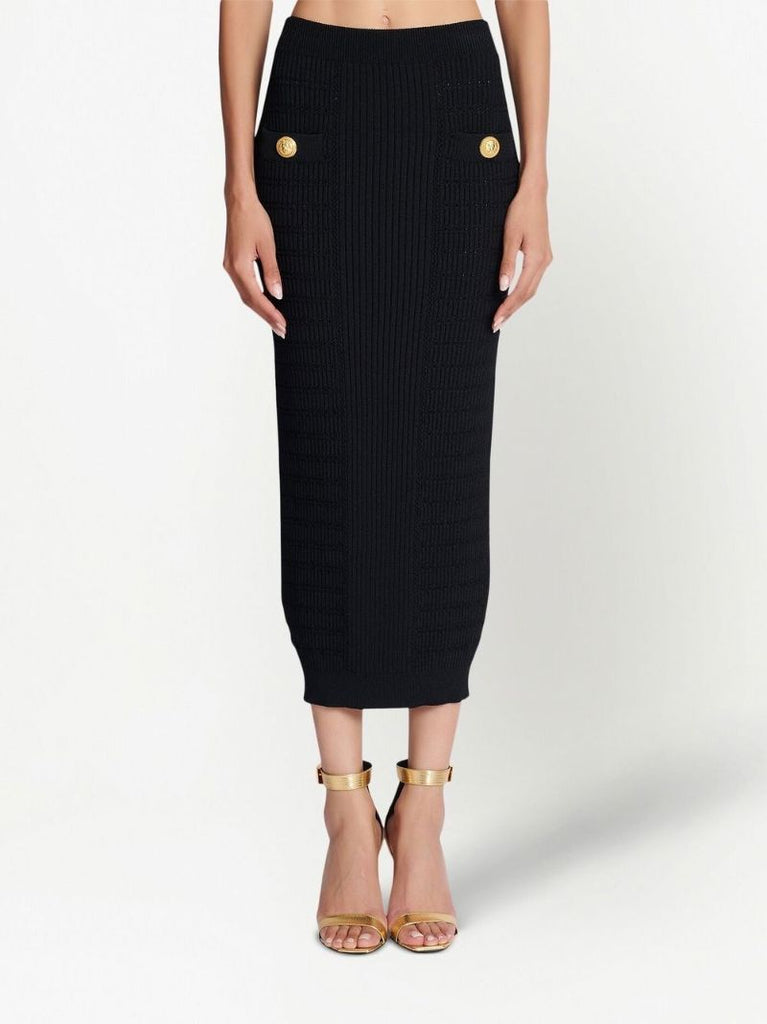 Black Ribbed-knit Pencil Skirt