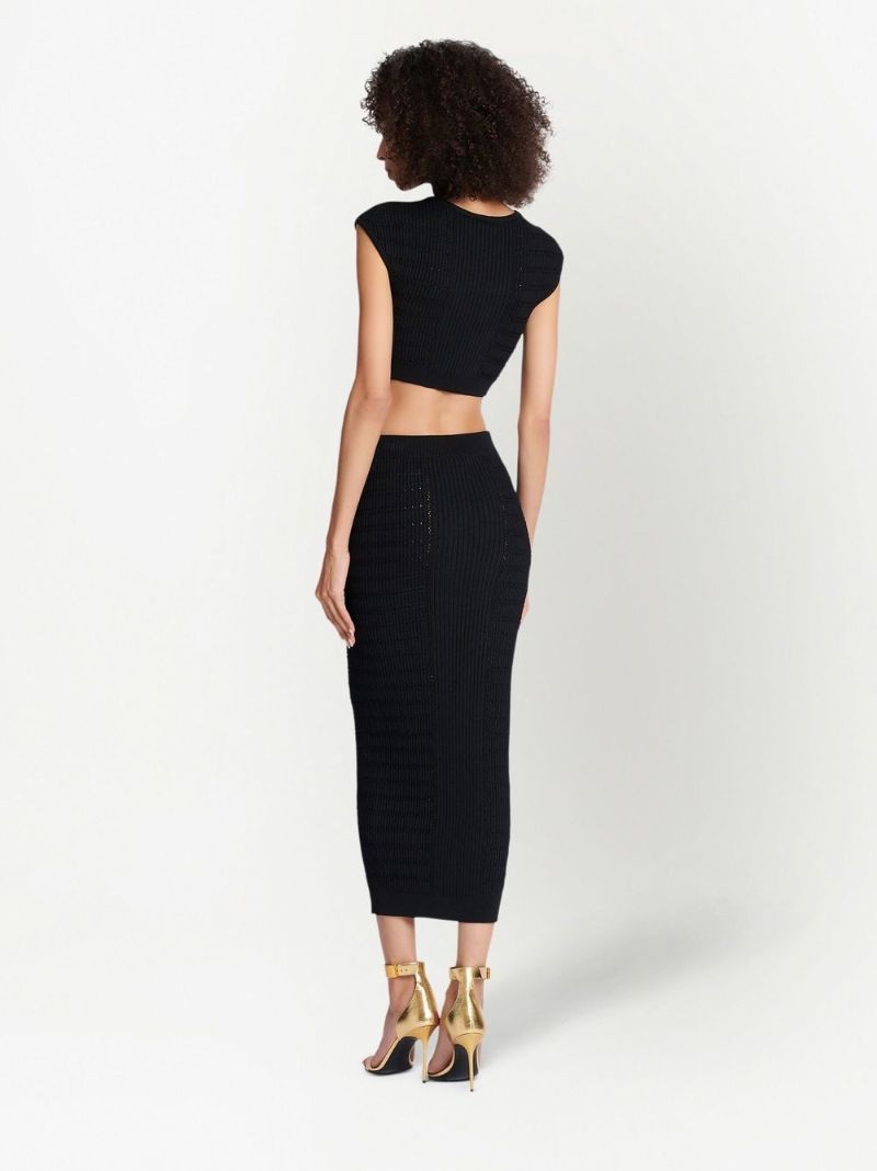 Black Ribbed-knit Pencil Skirt