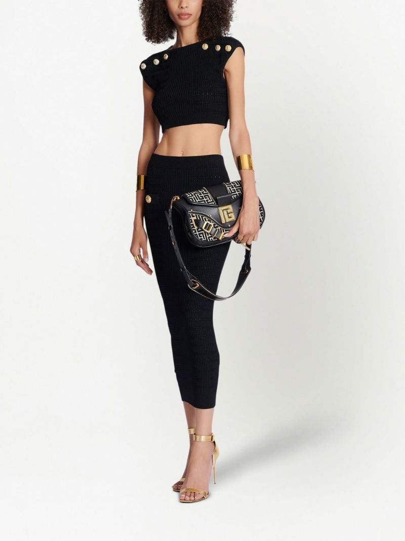 Black Ribbed-knit Pencil Skirt