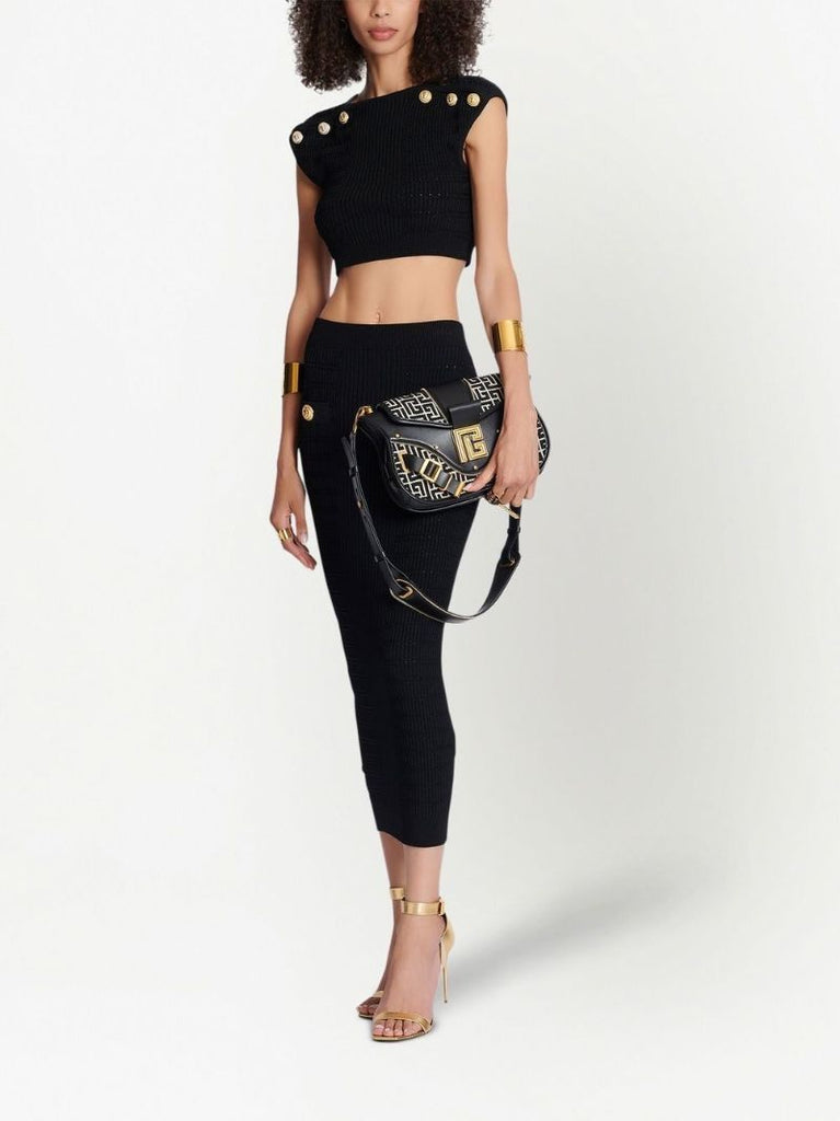 Black Ribbed-knit Pencil Skirt