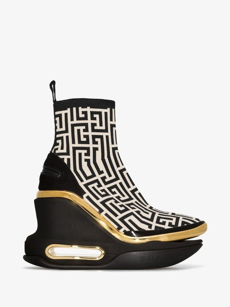 Black B-bold 50 High Top Monogram Wedge Sneakers