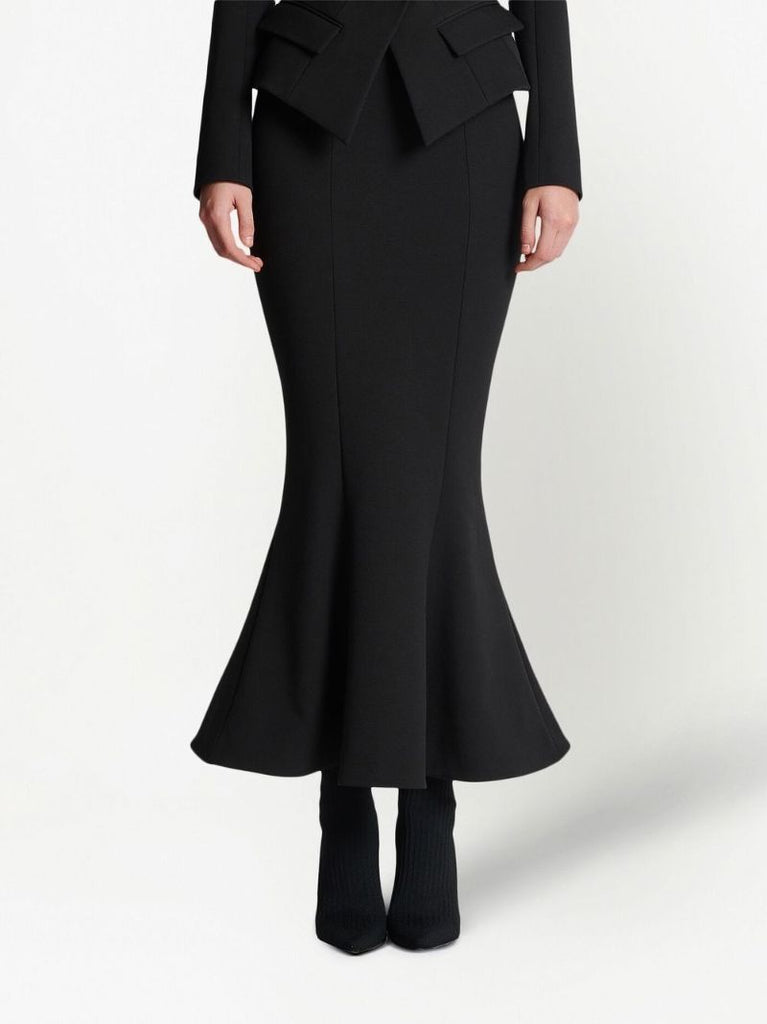 Black Grain De Poudre Midi Skirt