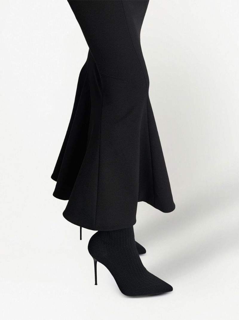 Black Grain De Poudre Midi Skirt