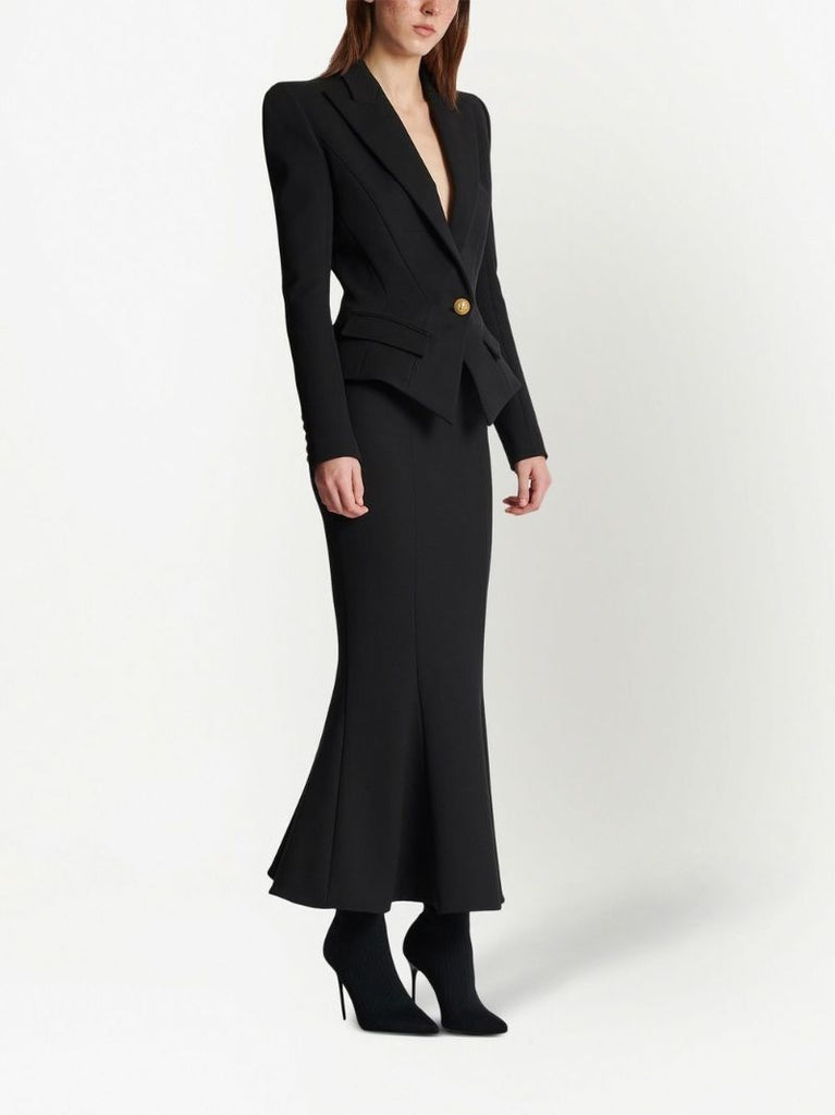 Black Grain De Poudre Midi Skirt