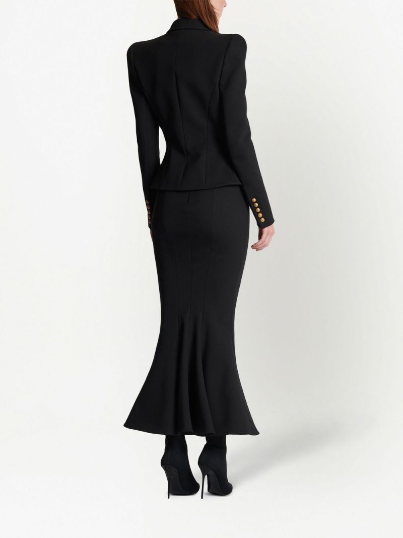 Black Grain De Poudre Midi Skirt