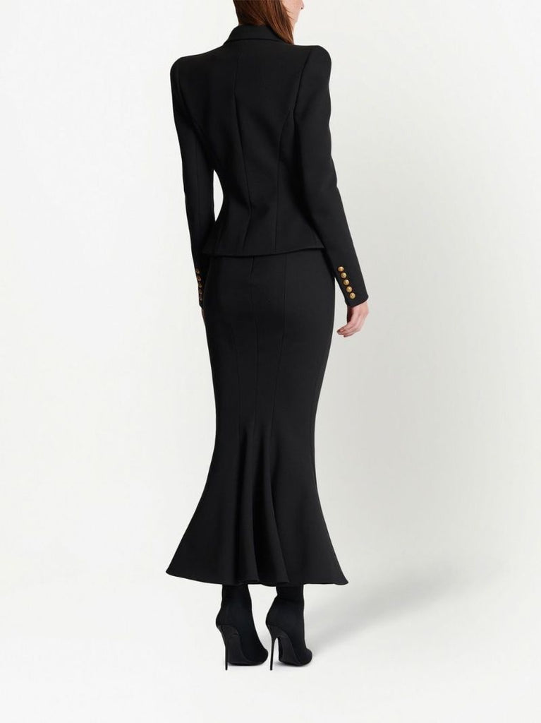 Black Grain De Poudre Midi Skirt