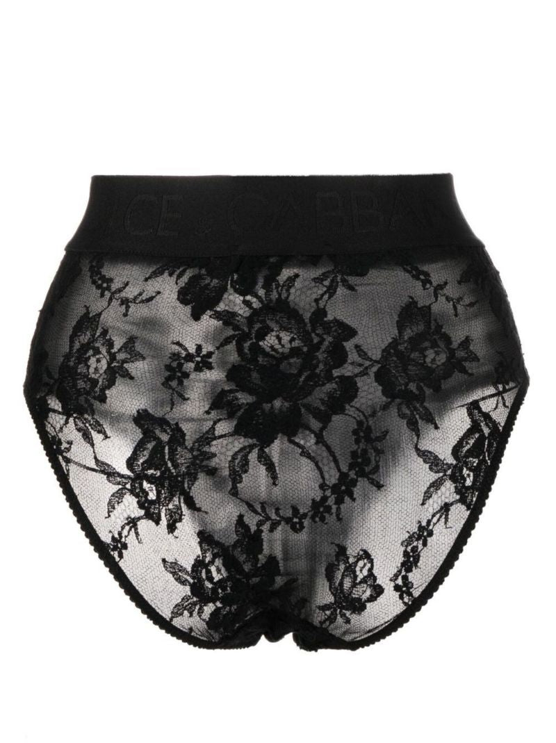 Black Floral Lace High Waist Briefs