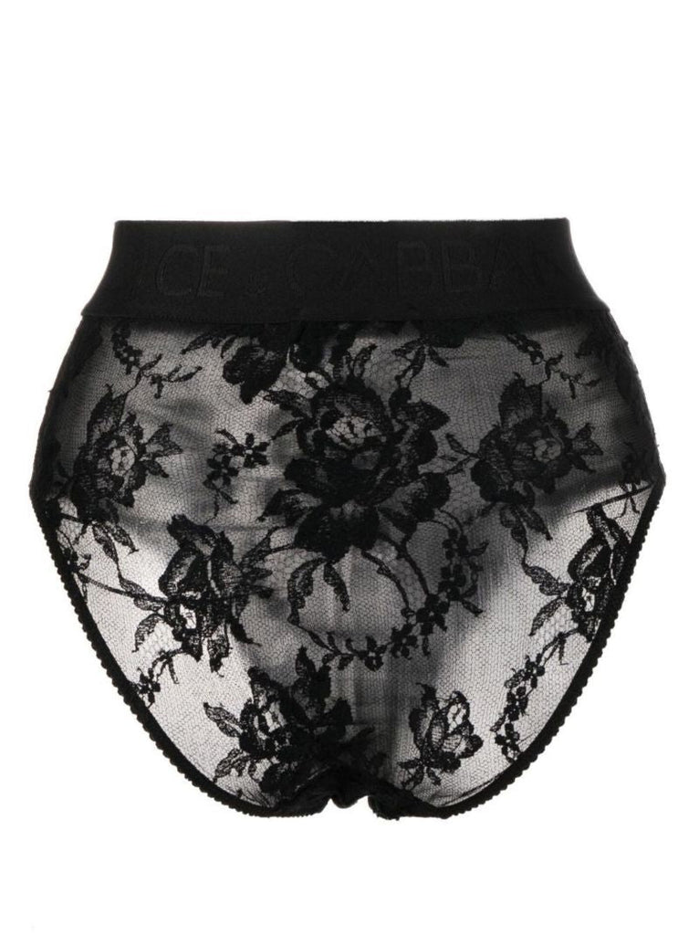Black Floral Lace High Waist Briefs