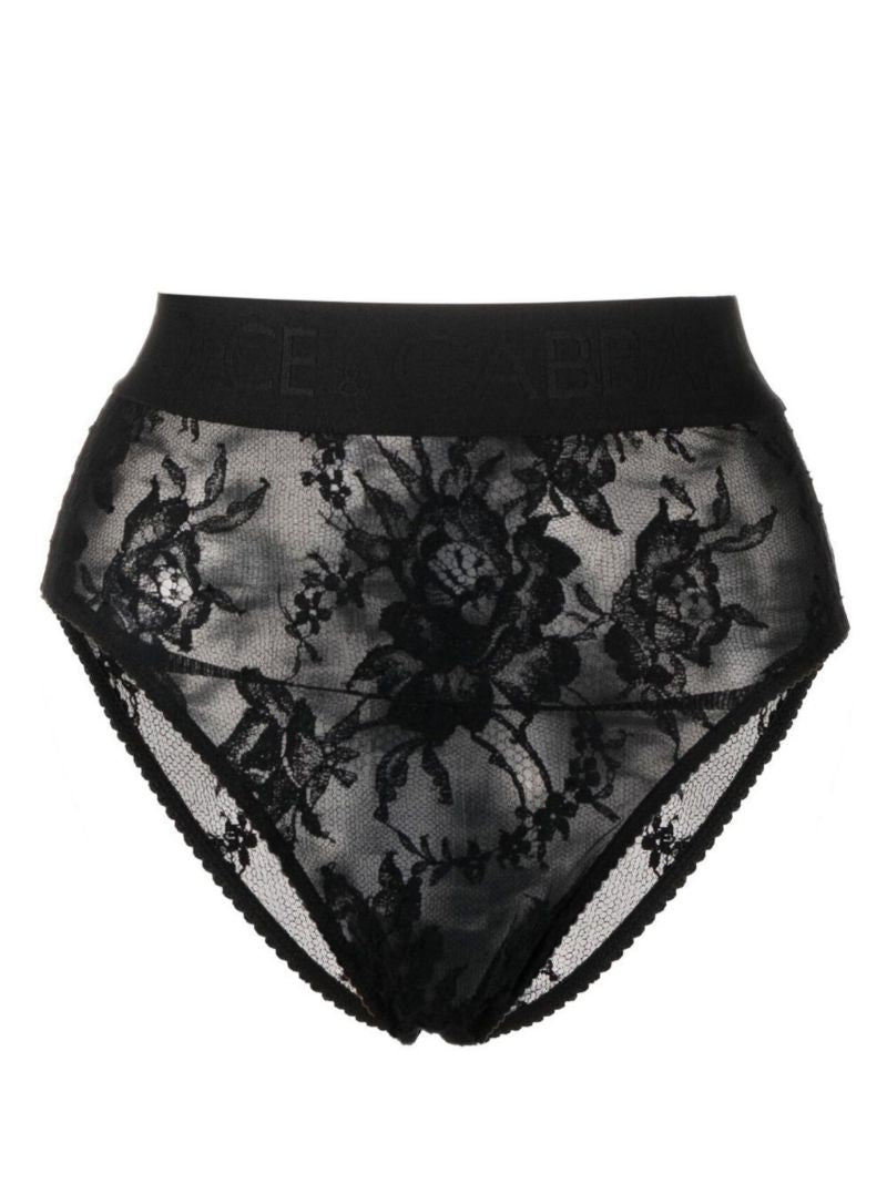Black Floral Lace High Waist Briefs