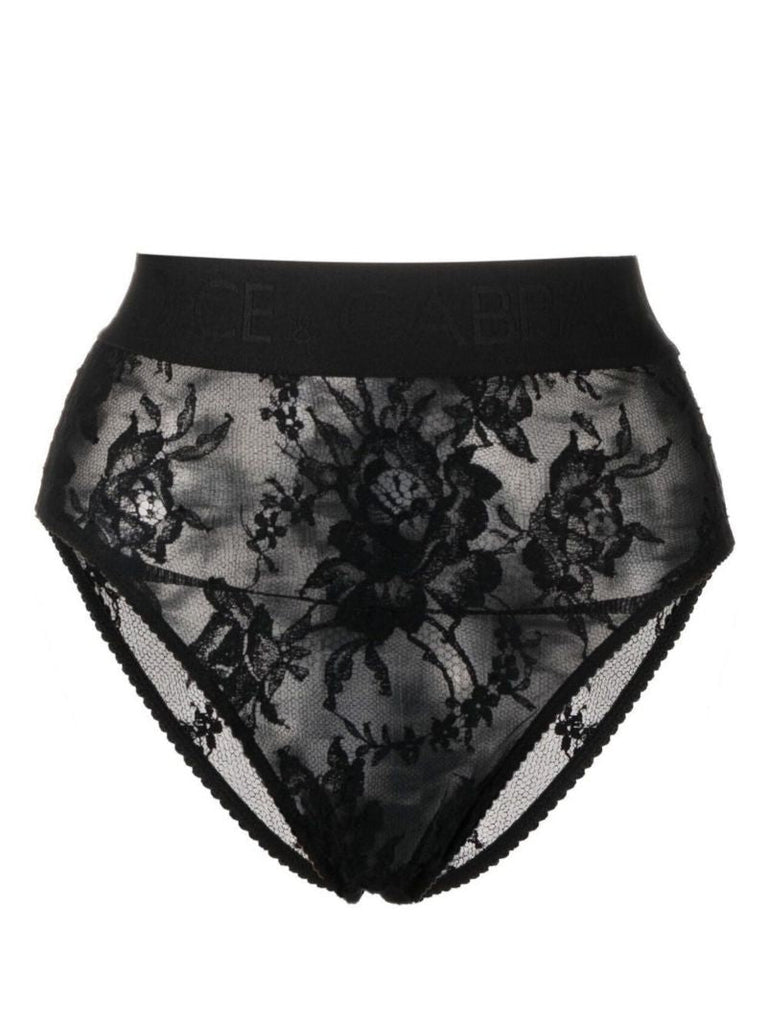 Black Floral Lace High Waist Briefs
