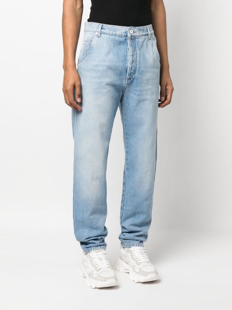 Blue Monogram Print Straight Leg Jeans