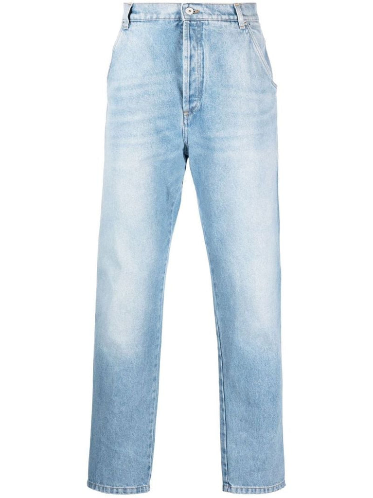 Blue Monogram Print Straight Leg Jeans
