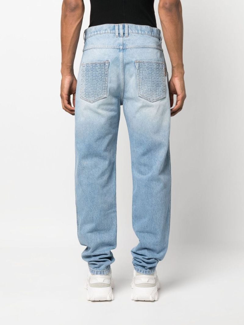 Blue Monogram Print Straight Leg Jeans