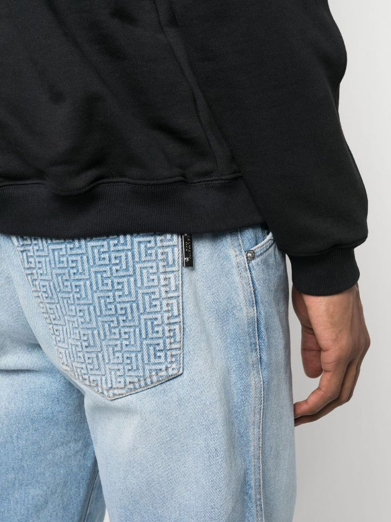 Blue Monogram Print Straight Leg Jeans