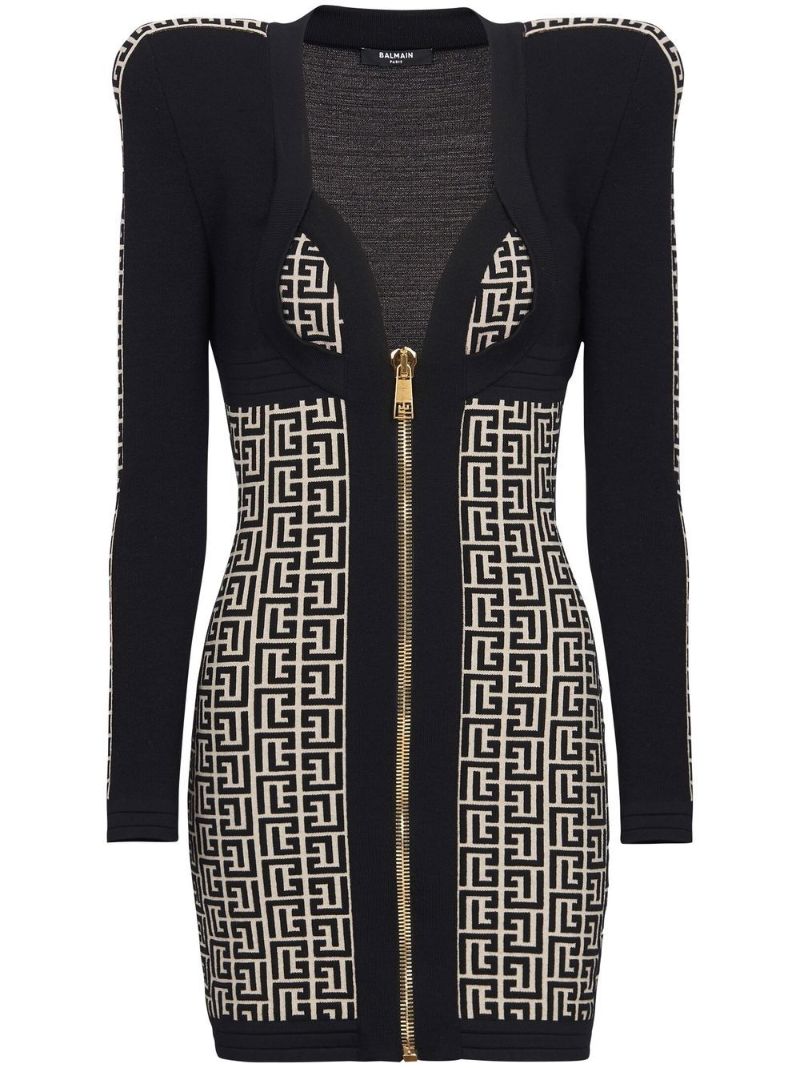 Black Monogram Pattern Mini Dress