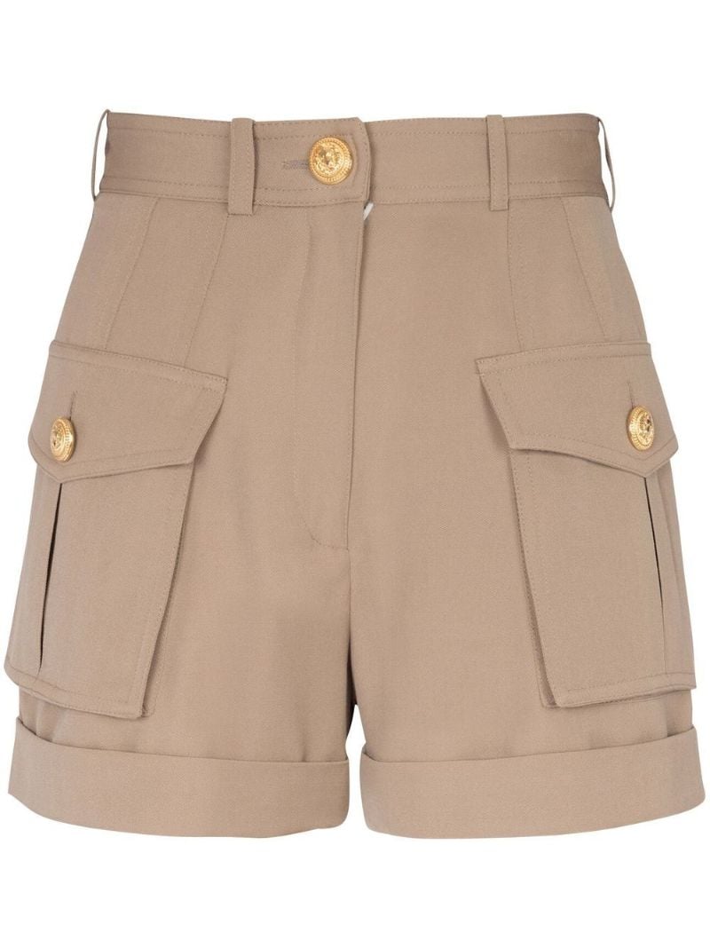 Neutral High-waisted Wool Cargo Shorts