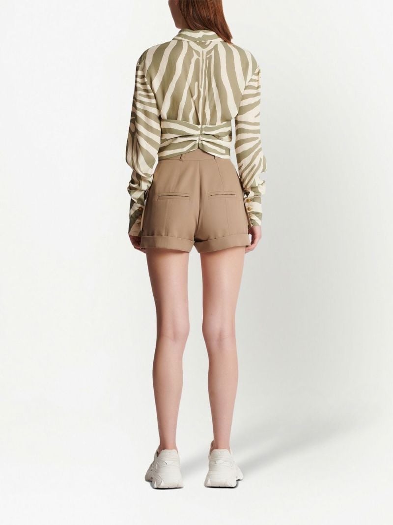 Neutral High-waisted Wool Cargo Shorts