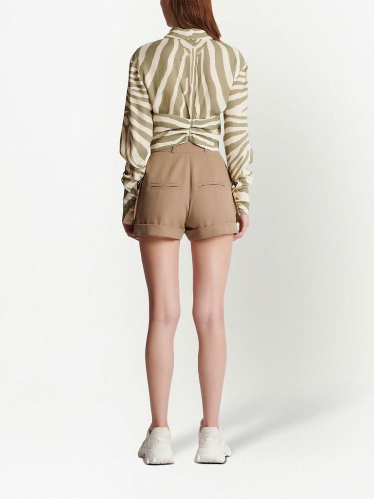 Neutral High-waisted Wool Cargo Shorts