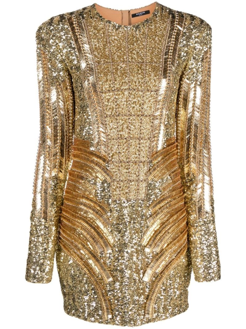 Gold-tone Sequin Embellished Mini Dress