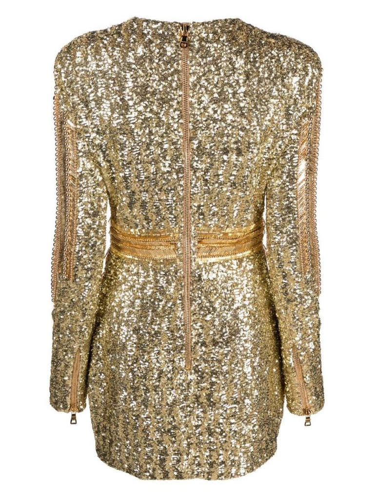 Gold-tone Sequin Embellished Mini Dress