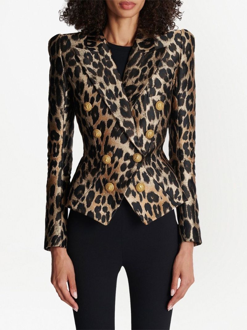 Black Leopard Jacquard Double-breasted Blazer