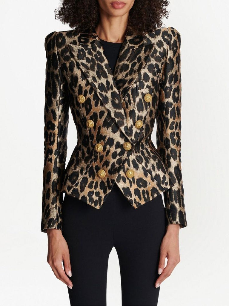 Black Leopard Jacquard Double-breasted Blazer