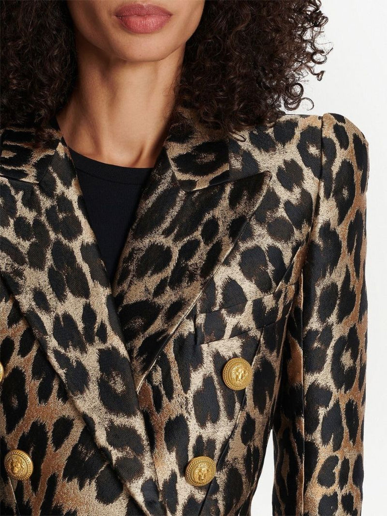 Black Leopard Jacquard Double-breasted Blazer